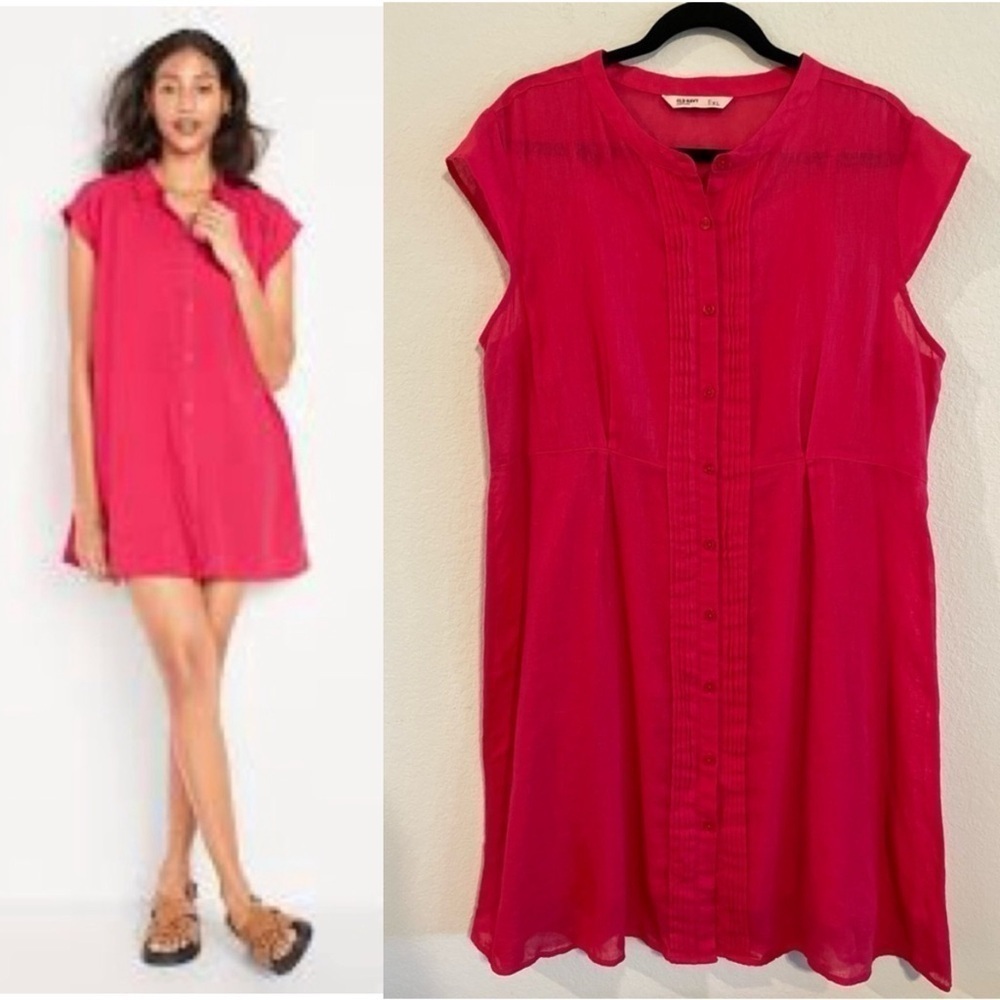 Old Navy Women Mini Dress XL Pink Linen & Cotton Feminine Festival Contemporary